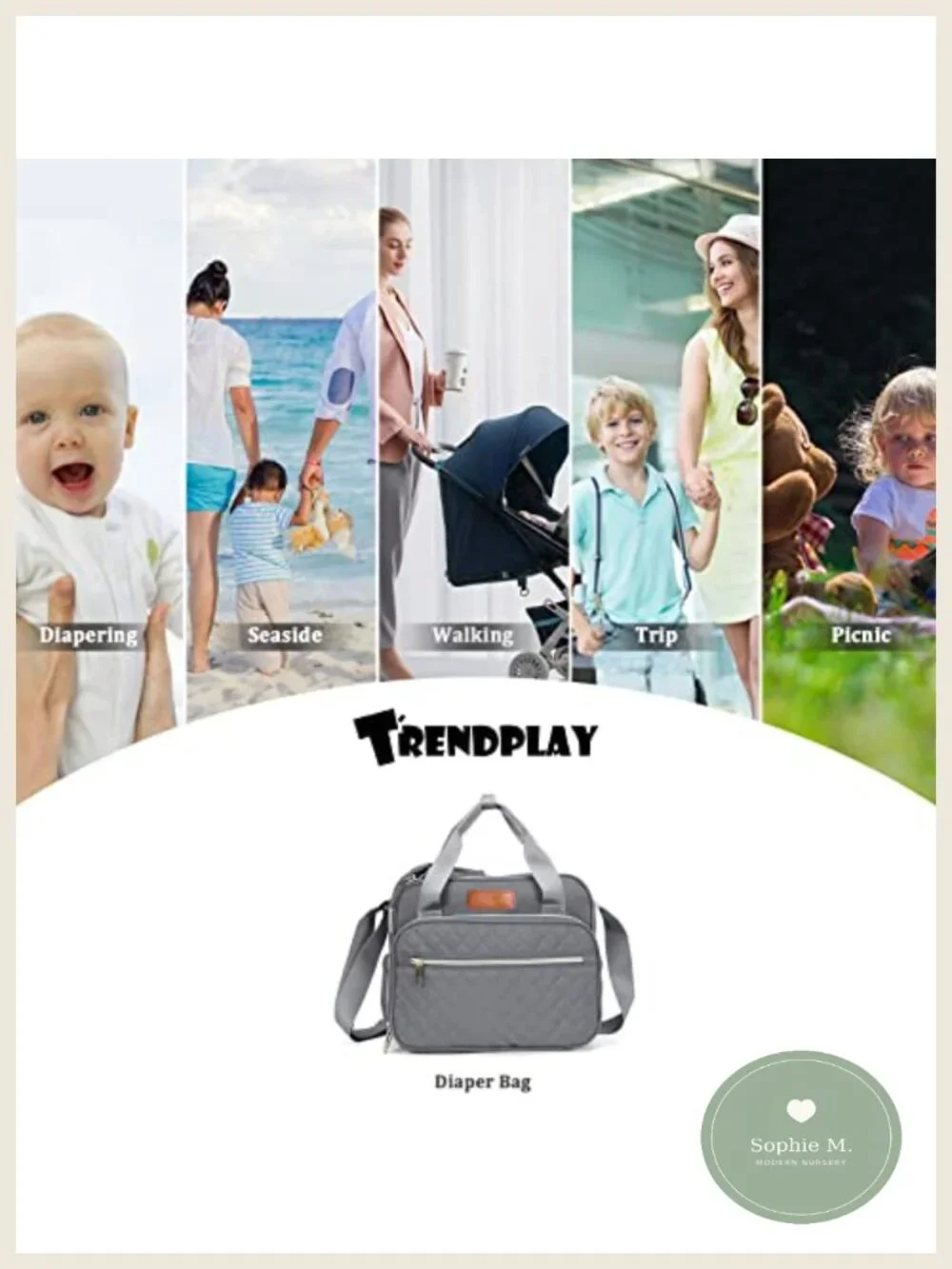 Large Capacity Diaper Bag Tote with Thermal Bottle Pocket - TPU, Easy to Clean